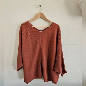 Poetry Slight Vneck 100% Cotton Boxy Cut Rust Color Sweater Sz US 18/XXL